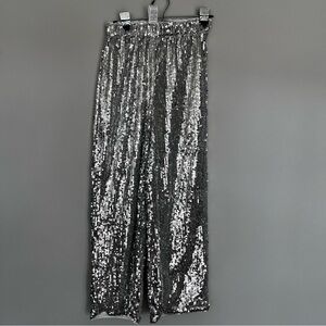 SHEIN Glittering Silver Sequin Wide Leg Pants